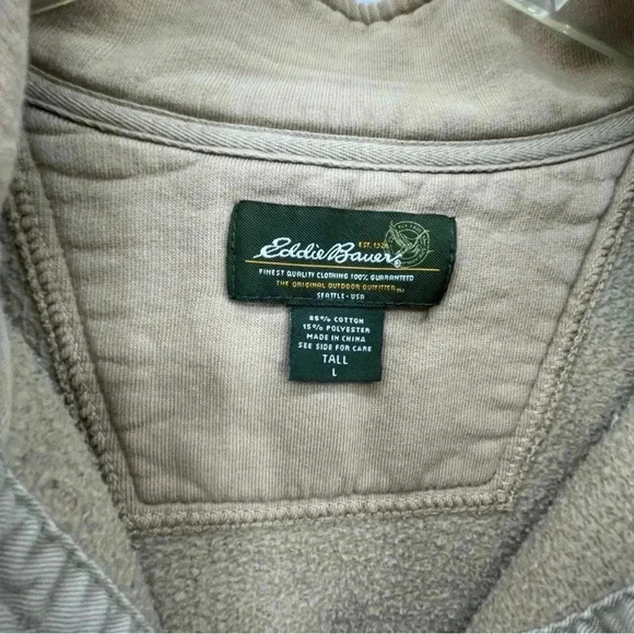 Eddie Bauer Men's Sweatshirt Tall Large Tan 1/4 Zip Closure Long Sleeve - Picture 7 of 10